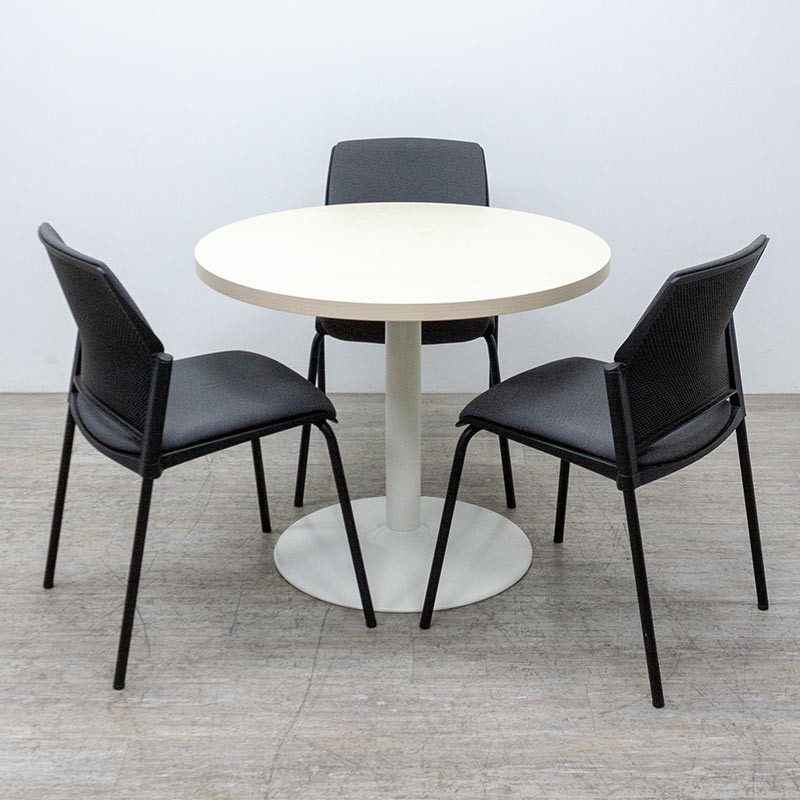 Table ronde reconditionnée Haworth Ø90 Érable Blanc