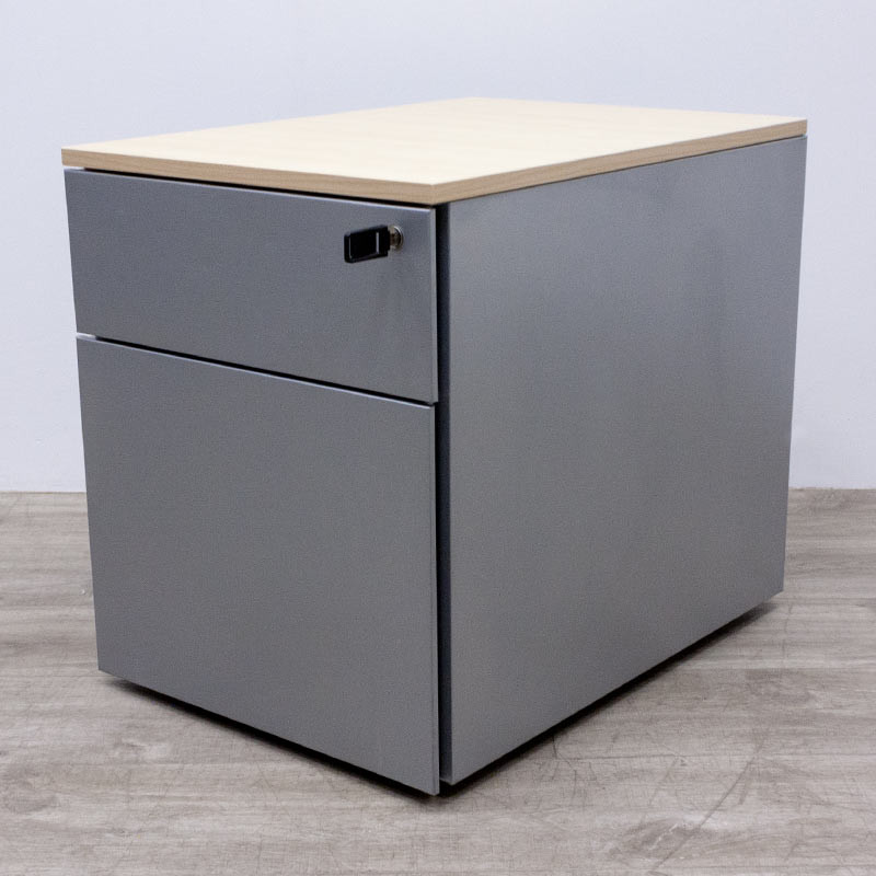 Caisson 2 tiroirs Chêne / Gris Alu.