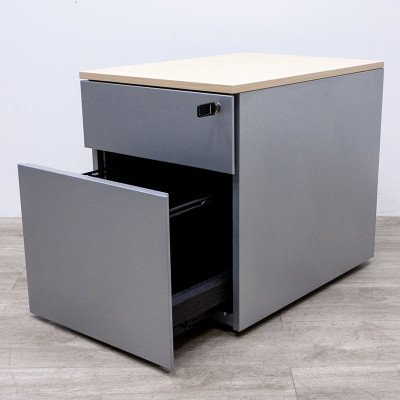 Caisson 2 tiroirs Chêne / Gris Alu.