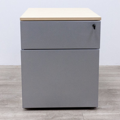 Caisson 2 tiroirs Chêne / Gris Alu.