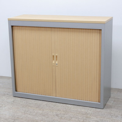 Armoire basse L120 Hêtre / Gris Alu