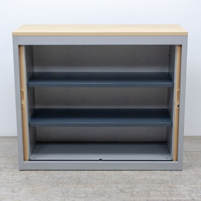 Armoire basse L120 Hêtre / Gris Alu