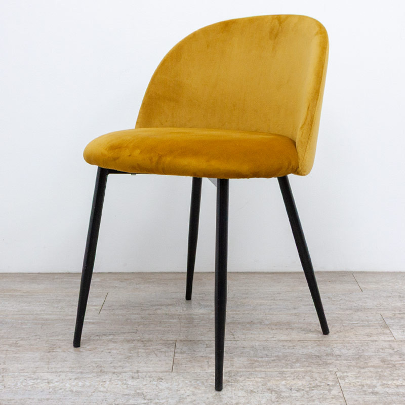 Chaise 4 pieds en velours Jaune