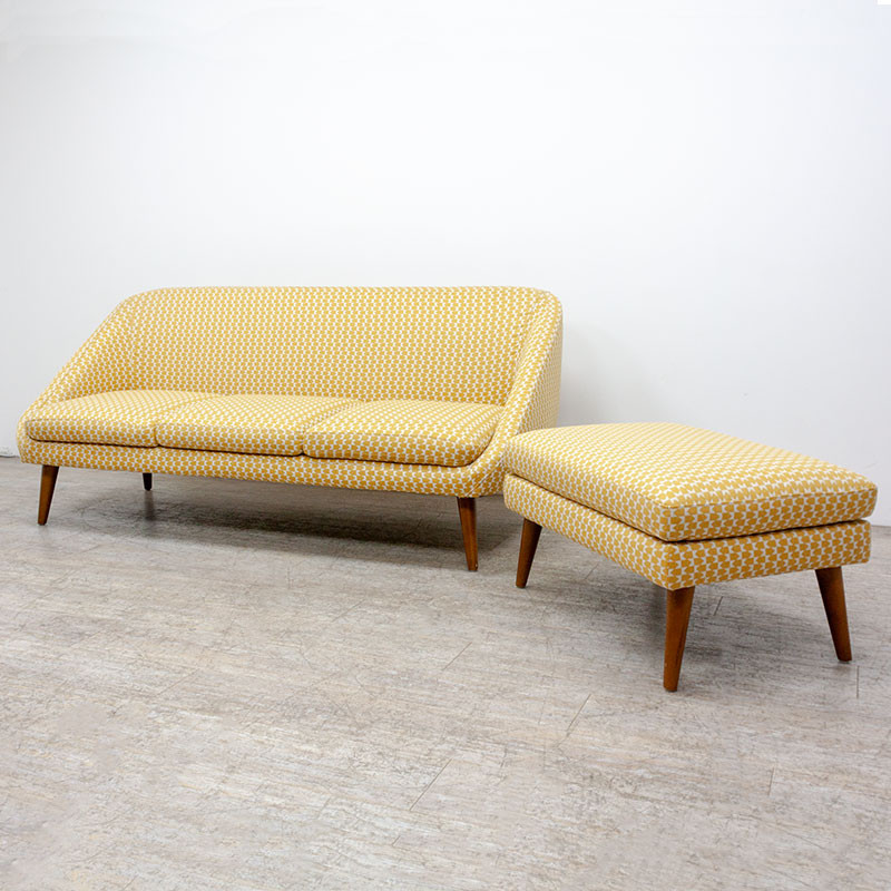 Ensemble Canapé et Pouf Jaune/Blanc