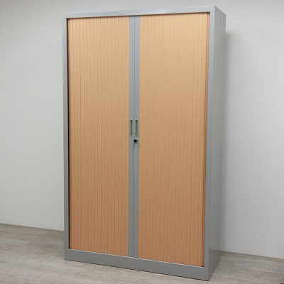 Armoire Haute L120 Gris Alu/Hêtre