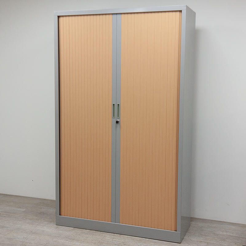 Armoire Haute L120 Gris Alu/Hêtre