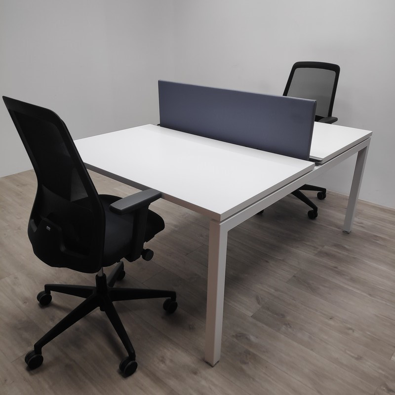 Bench 2 postes L120 Blanc / Gris