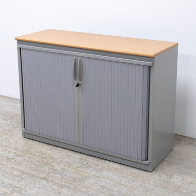 Armoire Basse L120 Gris / Merisier 