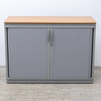 Armoire Basse L120 Gris / Merisier 