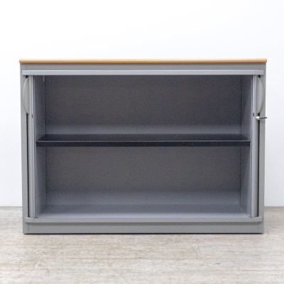 Armoire Basse L120 Gris / Merisier 