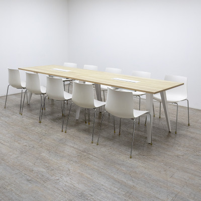 Table de réunion L300 Chêne / Blanc